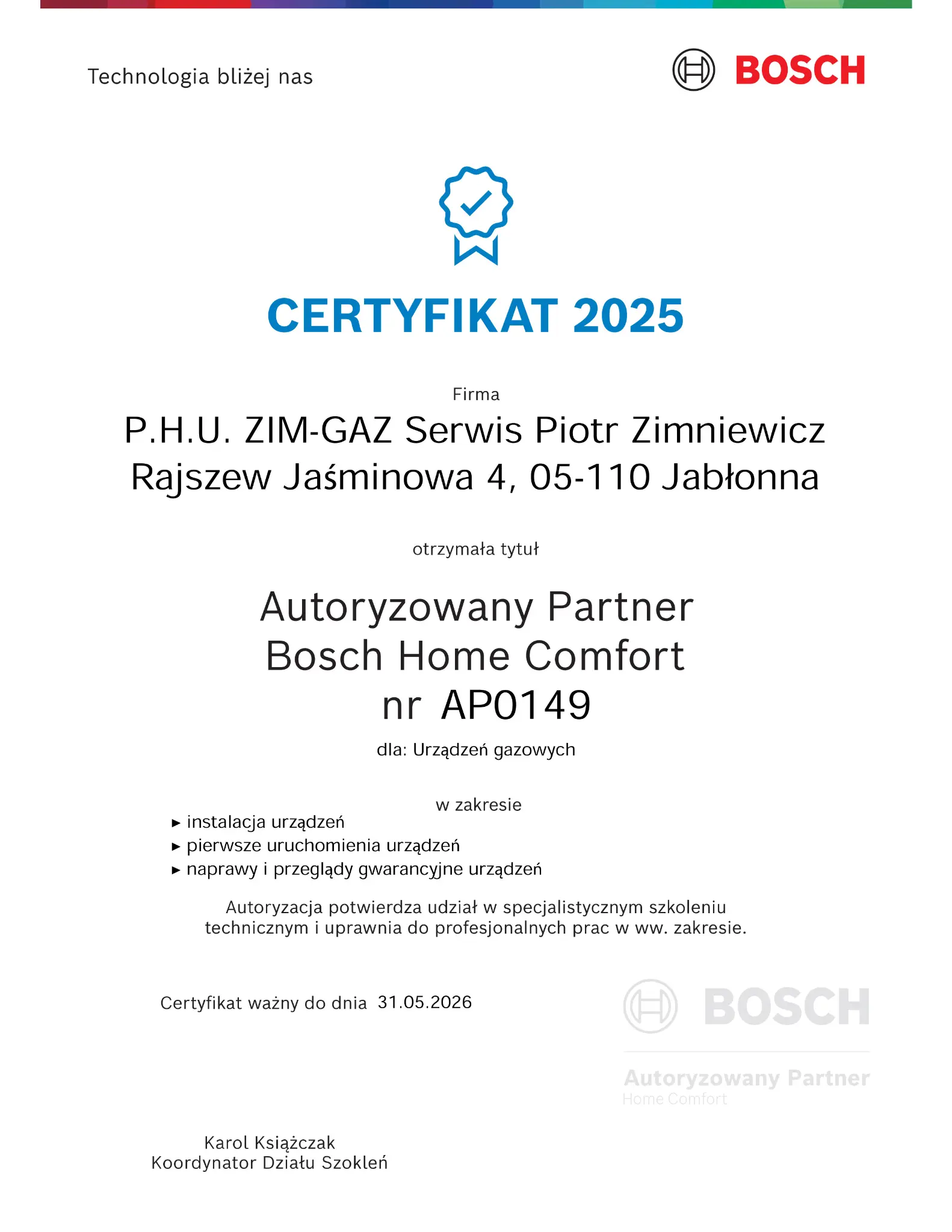 Certyfikat Bosch